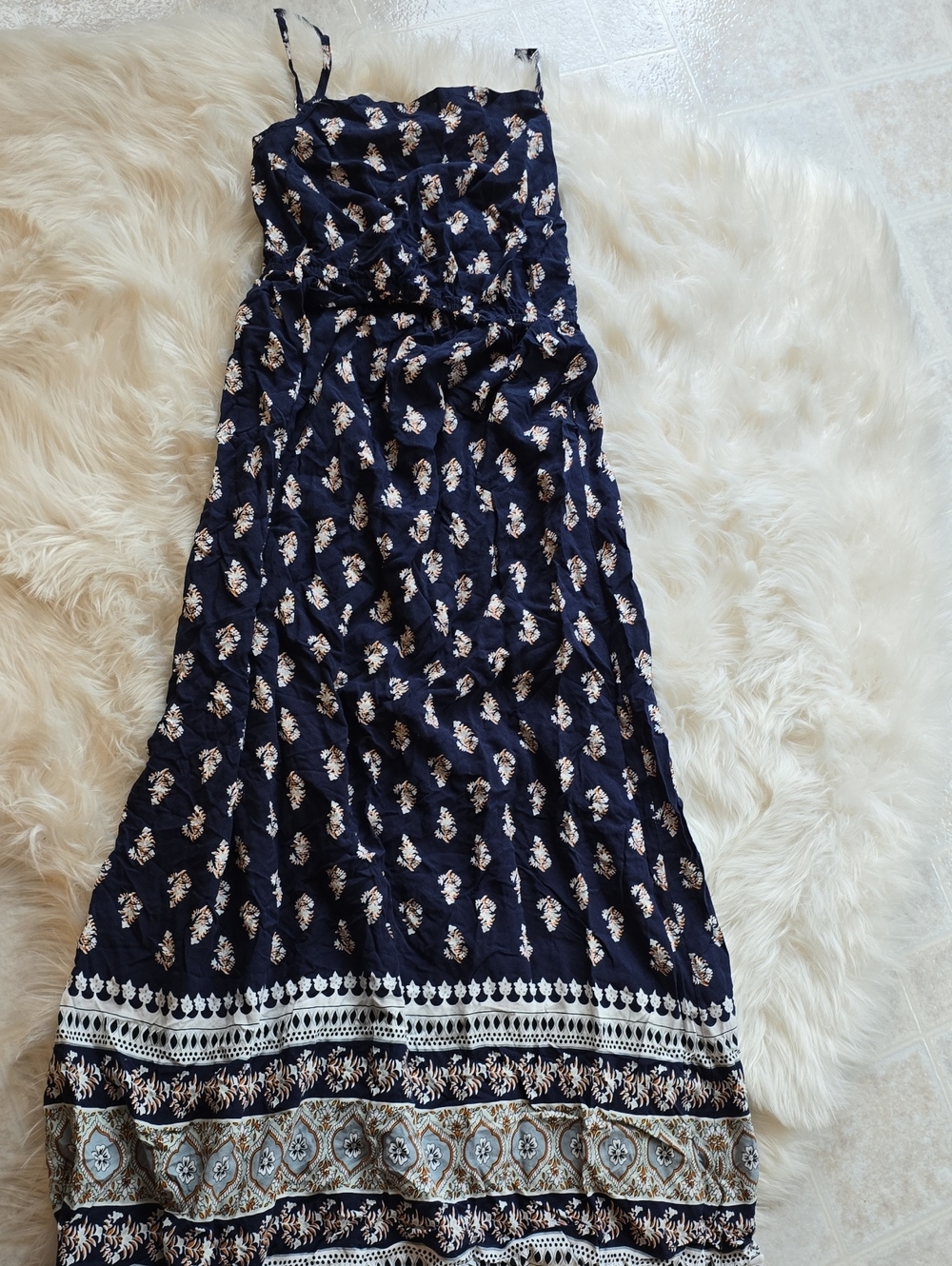 LASCANA Navy Floral Border Print Maxi Dress Size 2
